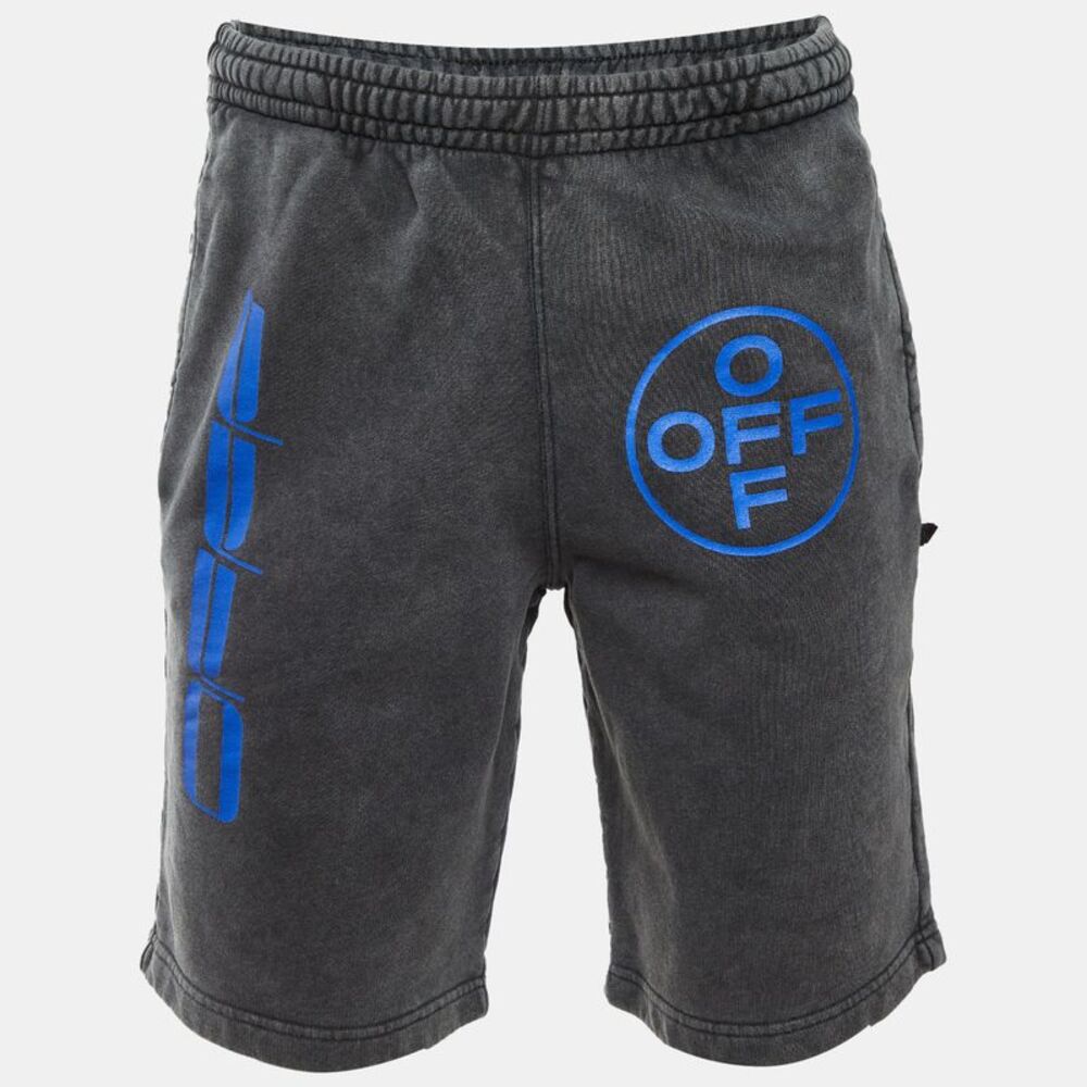 Off-White Grey Caravaggio Print Cotton Washed Effect Shorts M